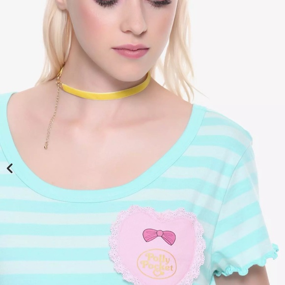 Polly Pocket Striped Lettuce Hem Girls Pocket T-Shirt - Picture 3 of 8